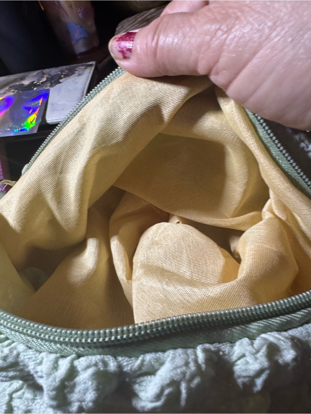 Stylish Textured Knit Top-Handle Bag in Sage Green - Picture 5 of 9